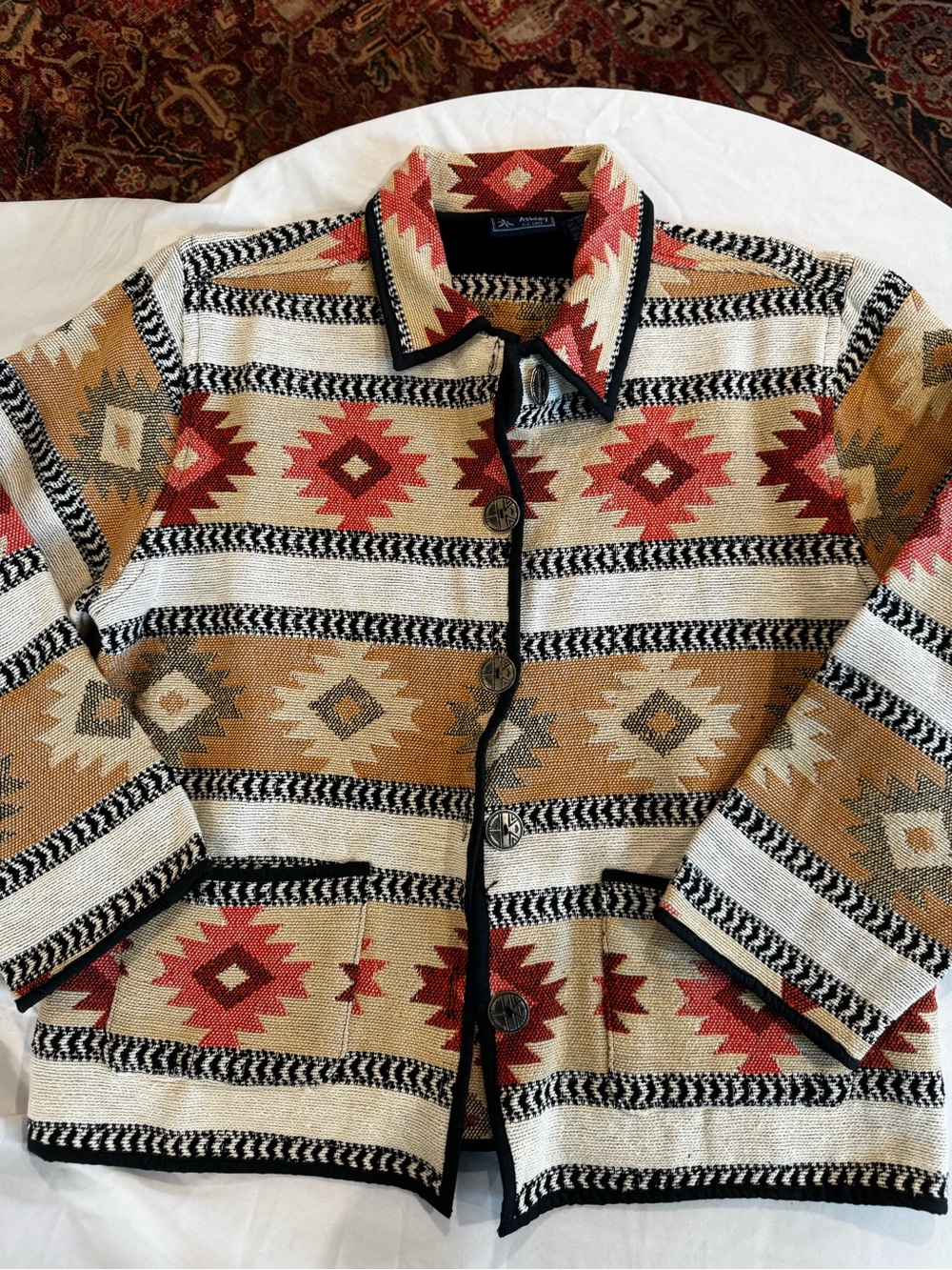 Vtg Jane Ashley Southwestern Tapestry Jacket Medium Aztec Boho Cowgirl